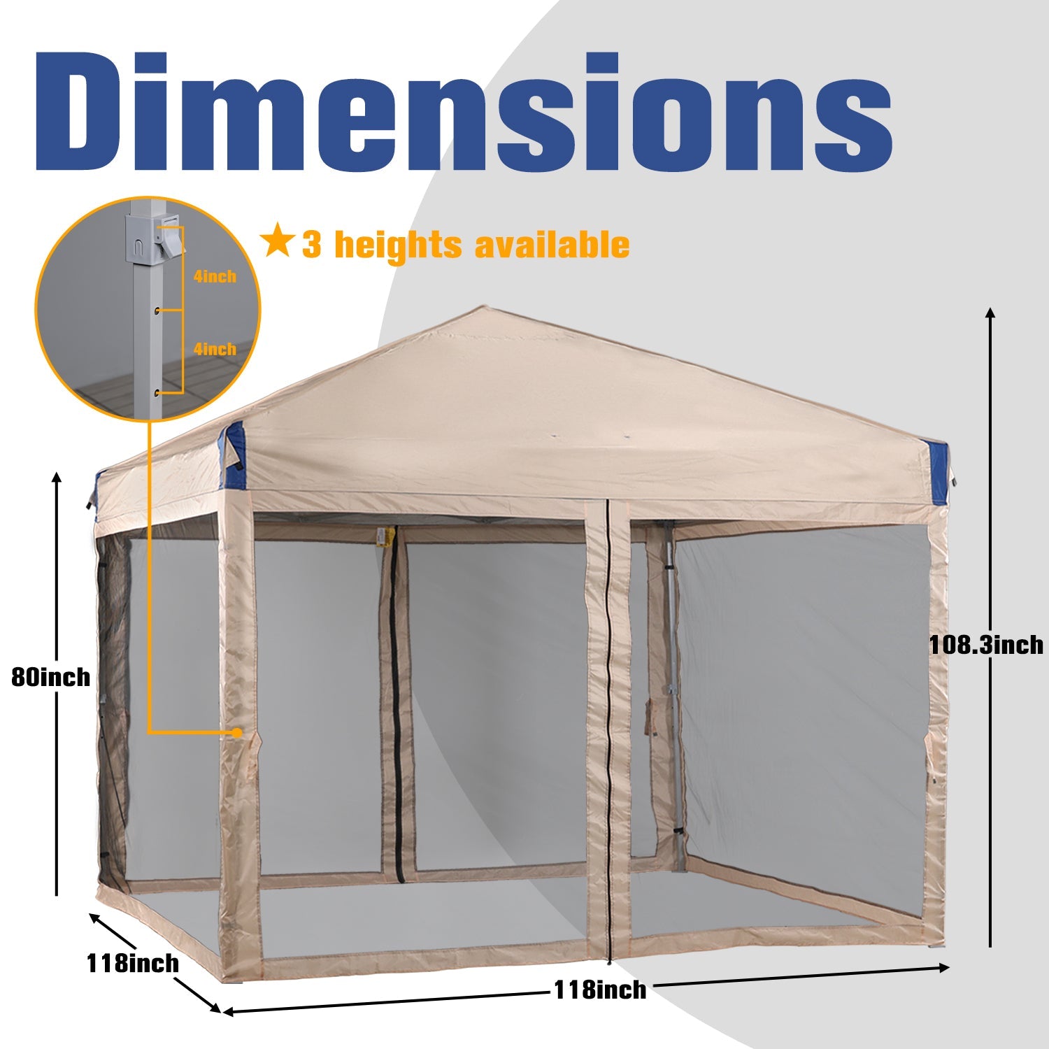 Pop Up Canopy Tent with Removable Mesh Sidewalls Gazebo part Aoodor LLC Brown 10'×10' 