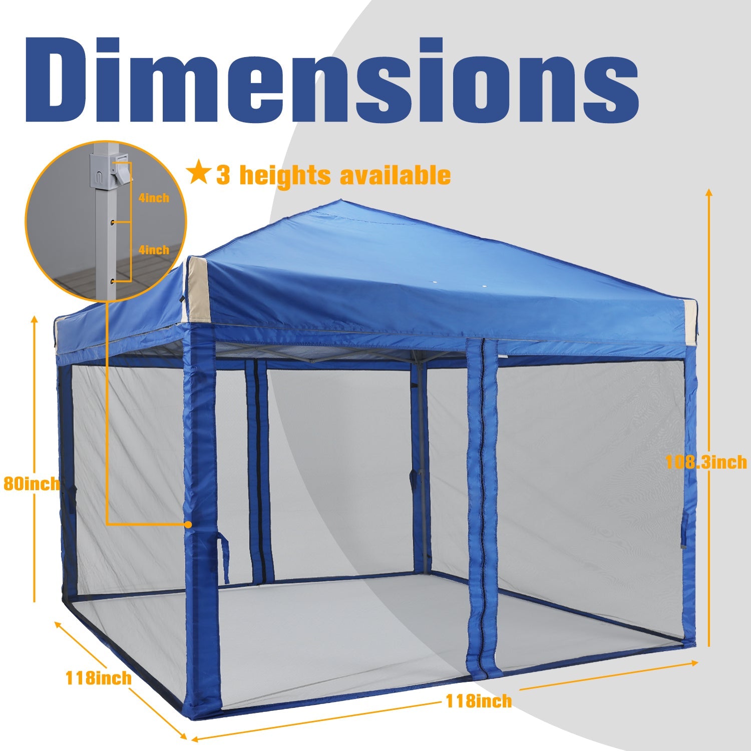 Pop Up Canopy Tent with Removable Mesh Sidewalls Gazebo part Aoodor LLC Blue 10'×10' 