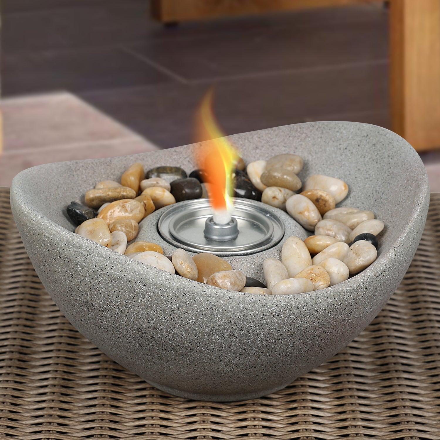 Portable Concrete Fire Pit - Indoor/Outdoor Tabletop Fireplace for