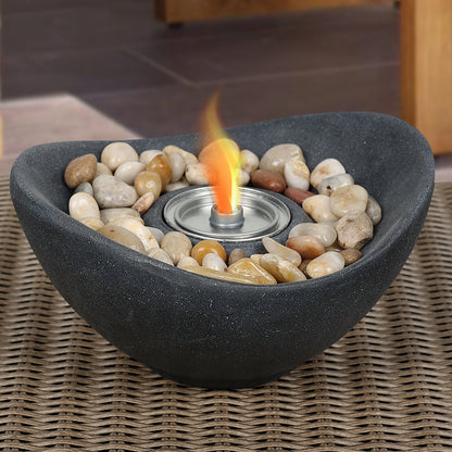 Portable Concrete Fire Pit - Indoor/Outdoor Tabletop Fireplace for Balcony, Patio Decor - Aoodor