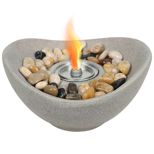 Portable Concrete Fire Pit - Indoor/Outdoor Tabletop Fireplace for Balcony, Patio Decor Tool Aoodor Beige  