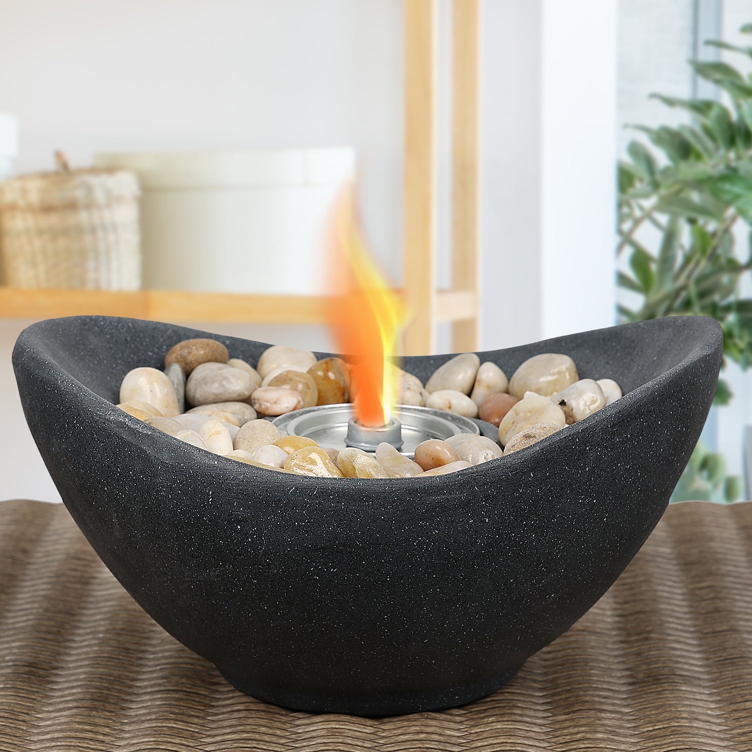 Portable Concrete Fire Pit - Indoor/Outdoor Tabletop Fireplace for