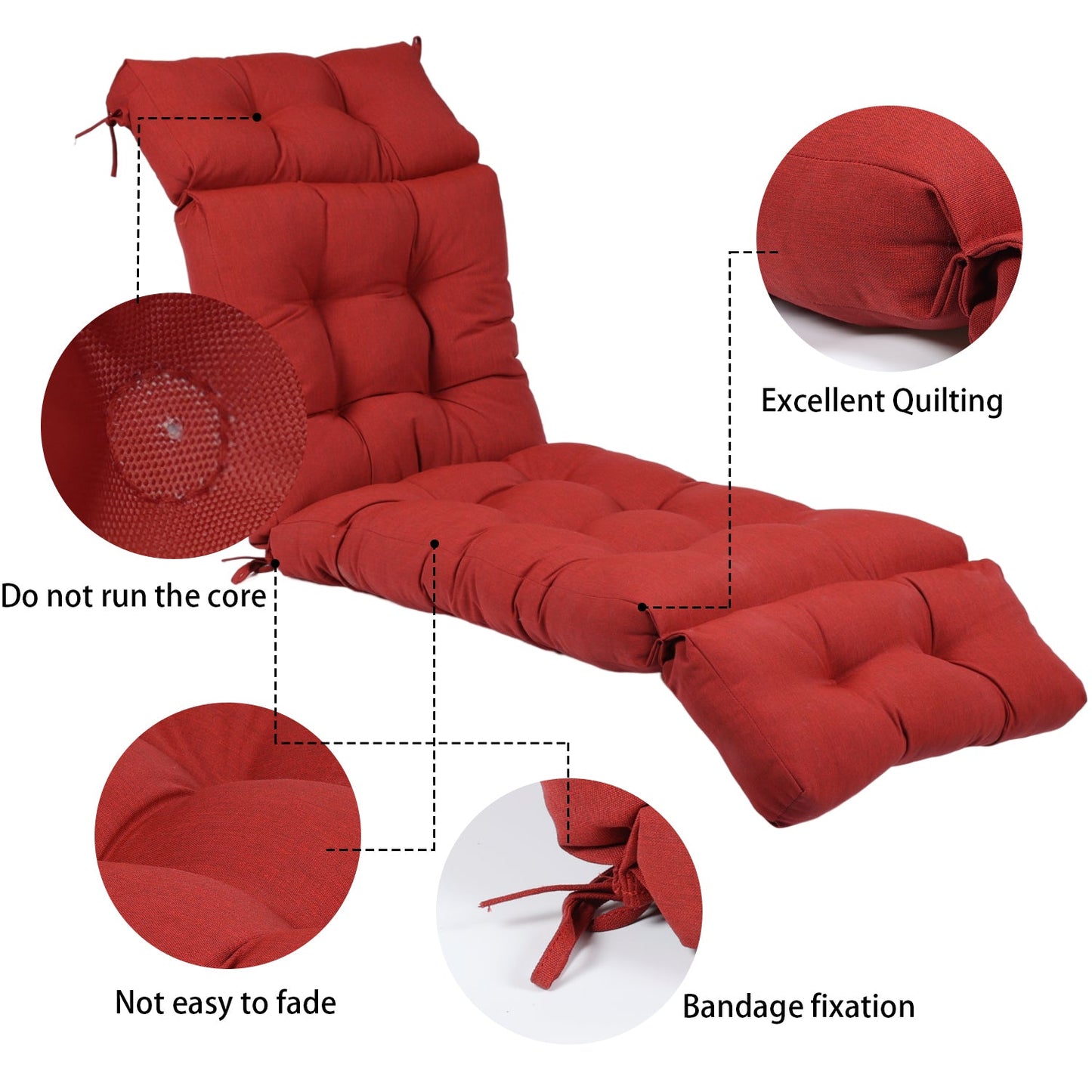 Tufted Wicker Chaise Lounge Cushion with Ties CUSHION Aoodor   