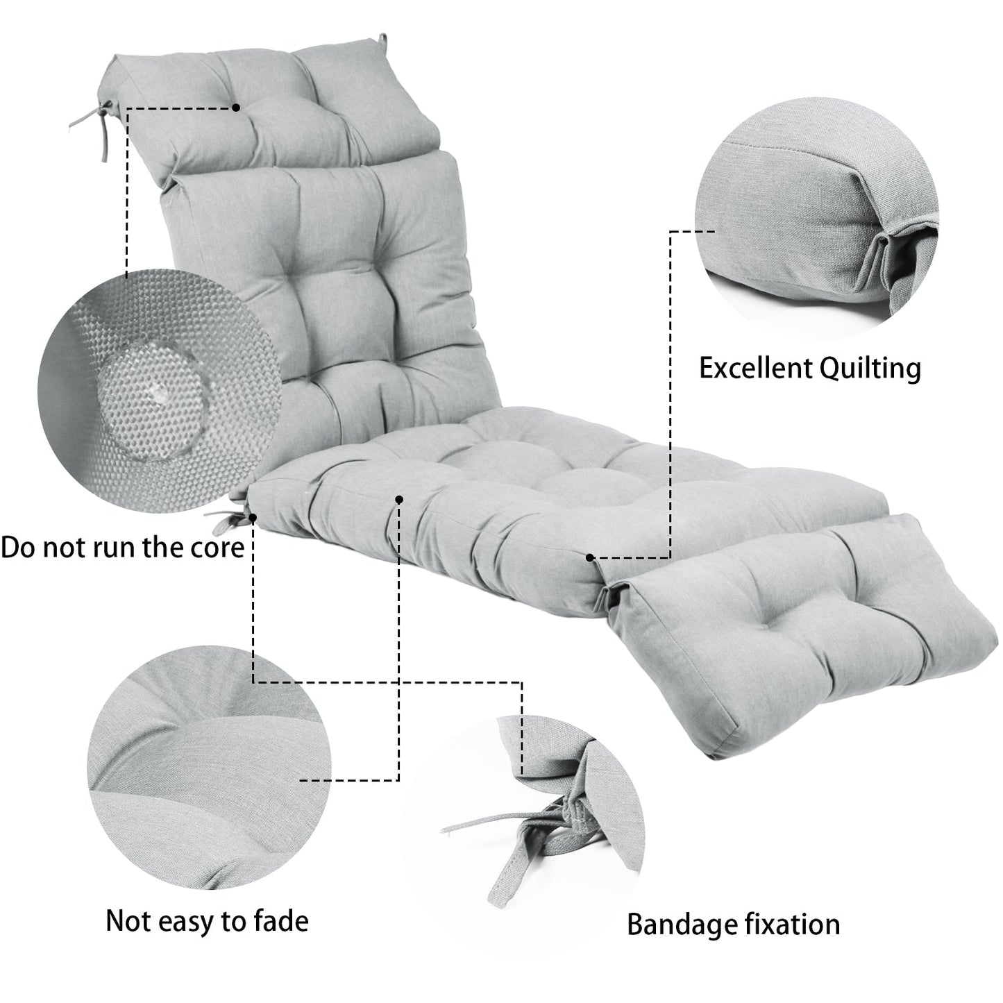 Tufted Wicker Chaise Lounge Cushion with Ties CUSHION Aoodor   