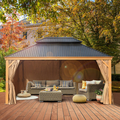 Woodgrain Aluminum Gazebo 16' X 12' Gazebo Aoodor LLC   