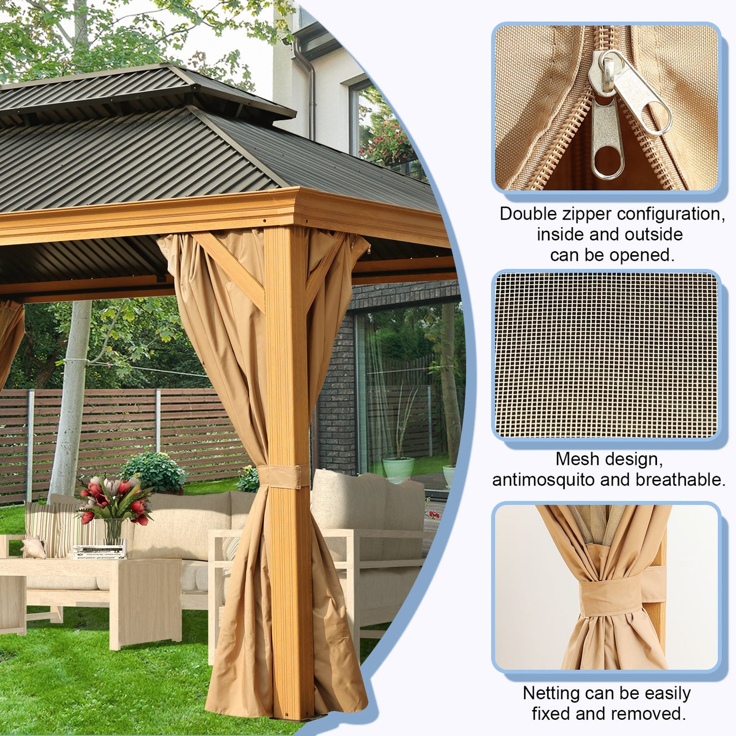 Woodgrain Aluminum Gazebo 16' X 12' Gazebo Aoodor LLC   