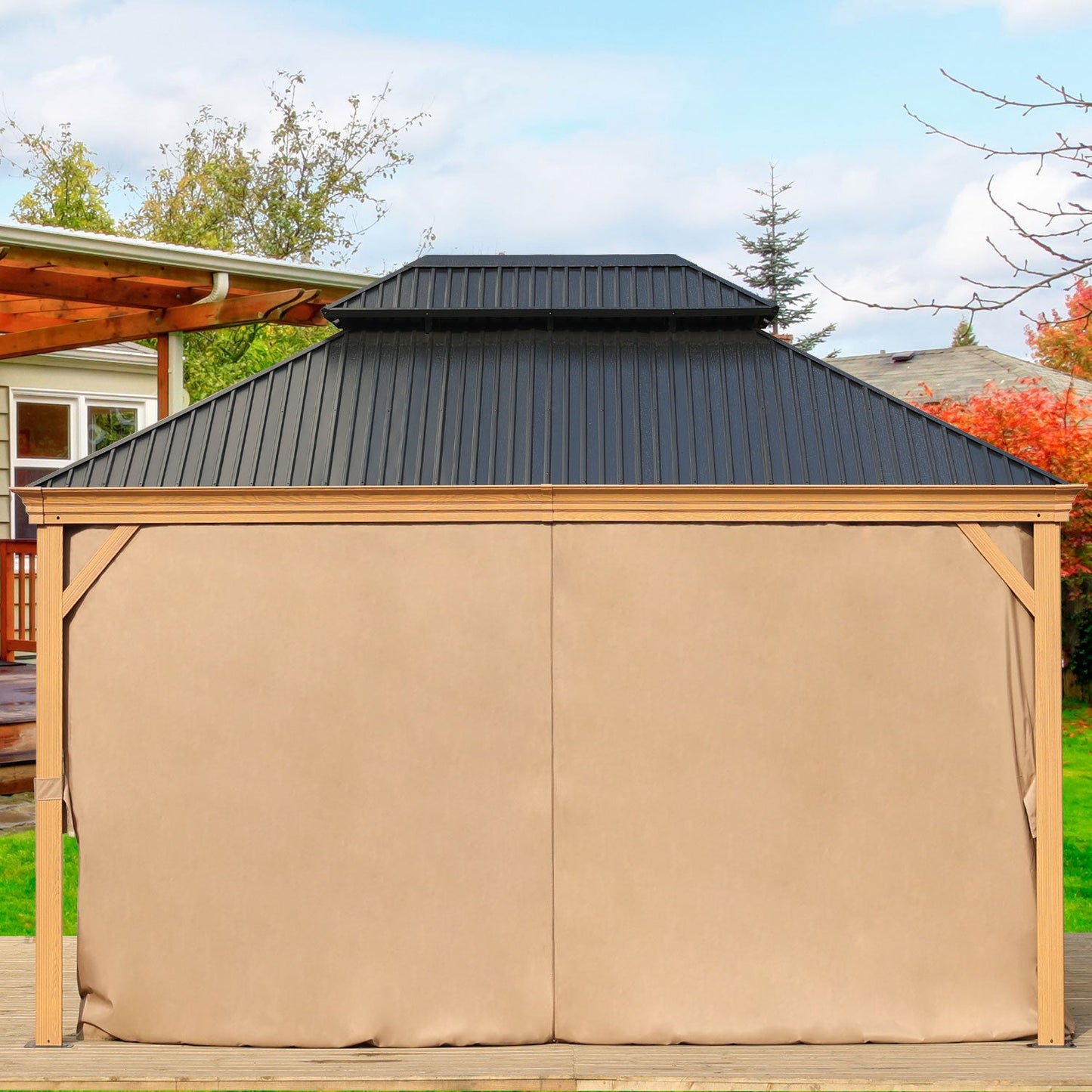 Woodgrain Aluminum Gazebo 16' X 12' Gazebo Aoodor LLC   