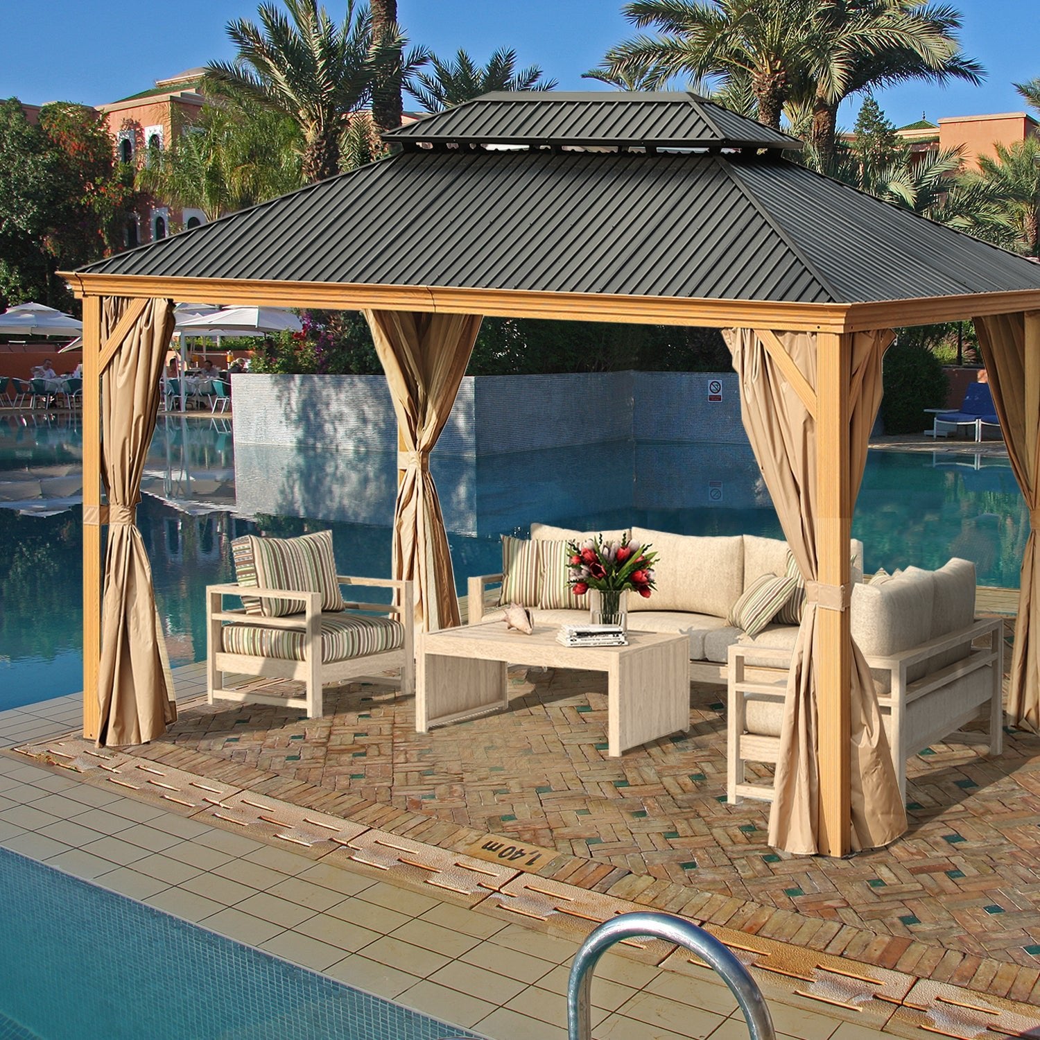 Woodgrain Aluminum Gazebo 16' X 12' Gazebo Aoodor LLC   